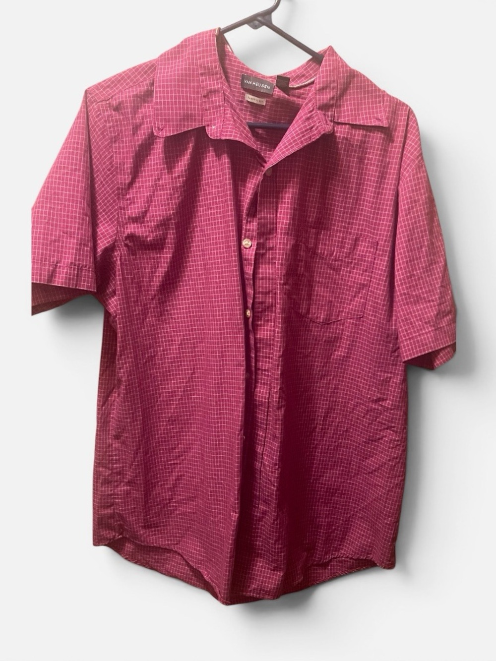Van Heusen Men's Short Sleeve Button-Down Shirt - Magenta Check